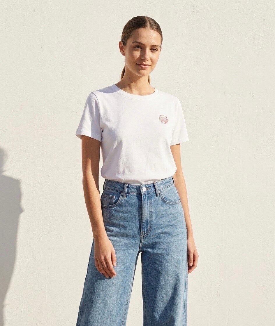 T-shirt the beach club | Wit & Blauw