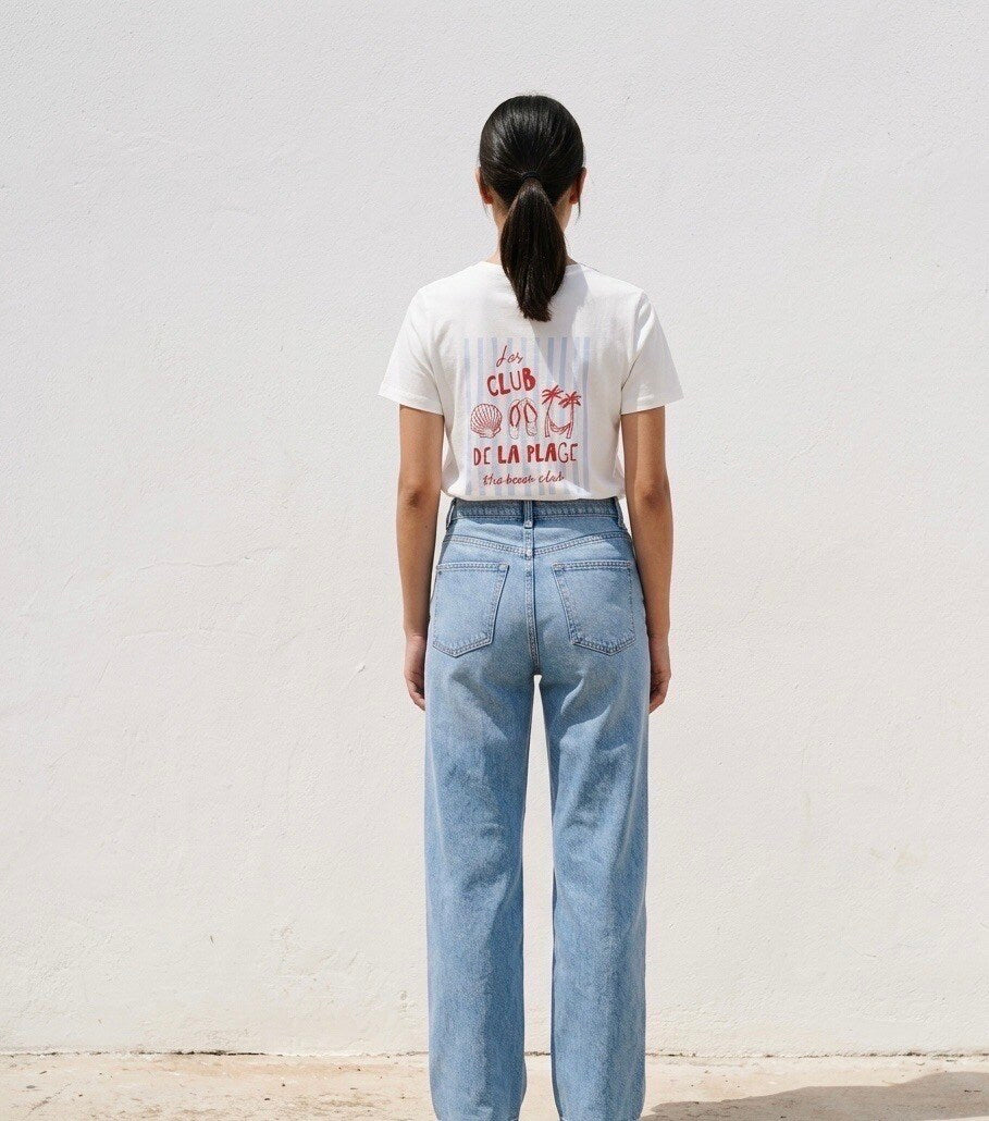T-shirt the beach club | Wit & Blauw