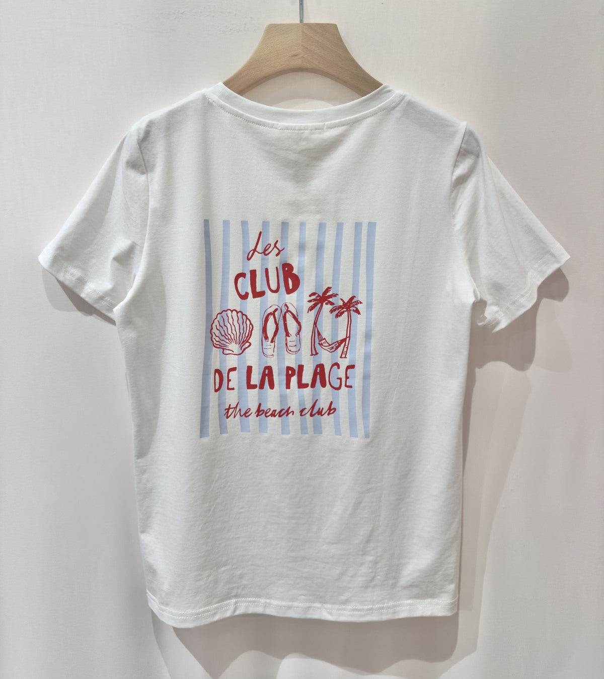 T-shirt the beach club | Wit & Blauw
