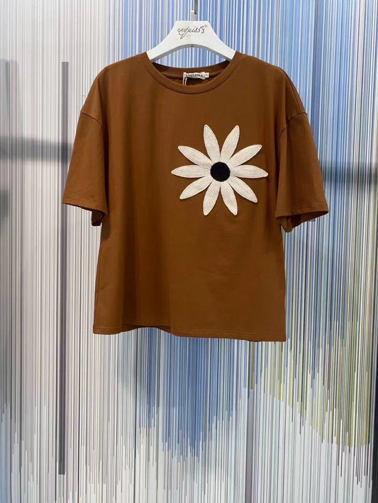 T-shirt Bloem | Bruin