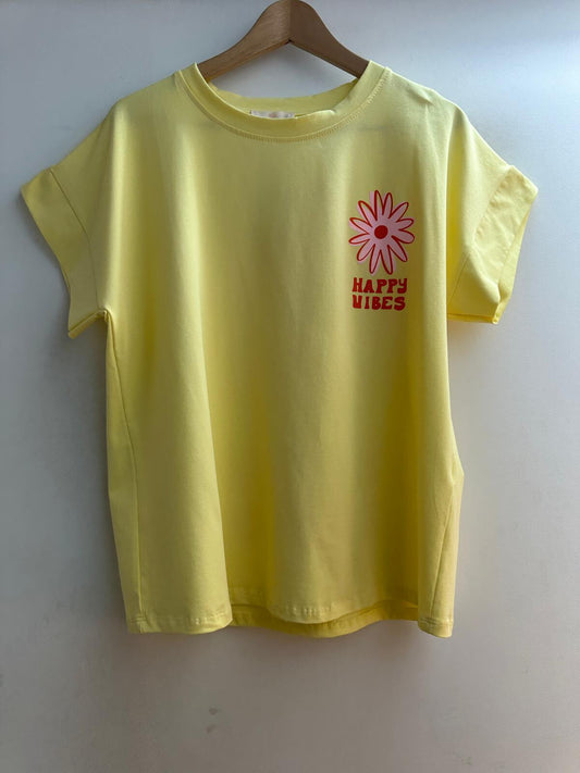 T-shirt Happy Vibes | Geel