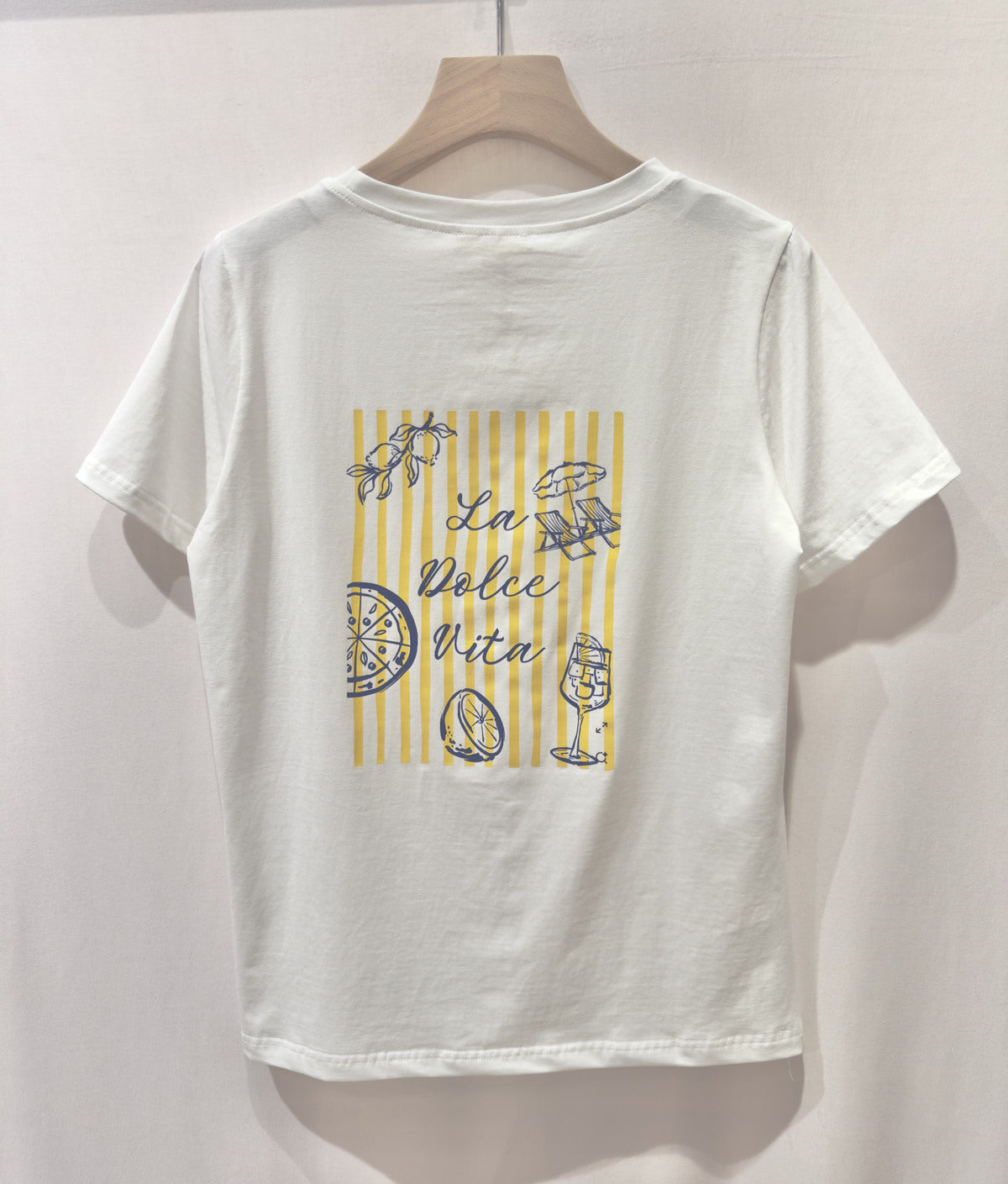 T-shirt la dolca vita citroen | Wit & Geel