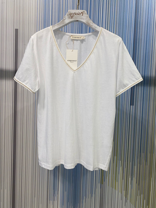 V-hals T-shirt met glittertje
