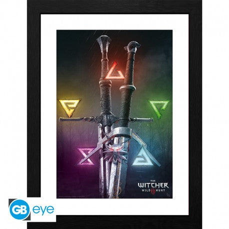 Art Print The Witcher Signs & Swords (inclusief kader)