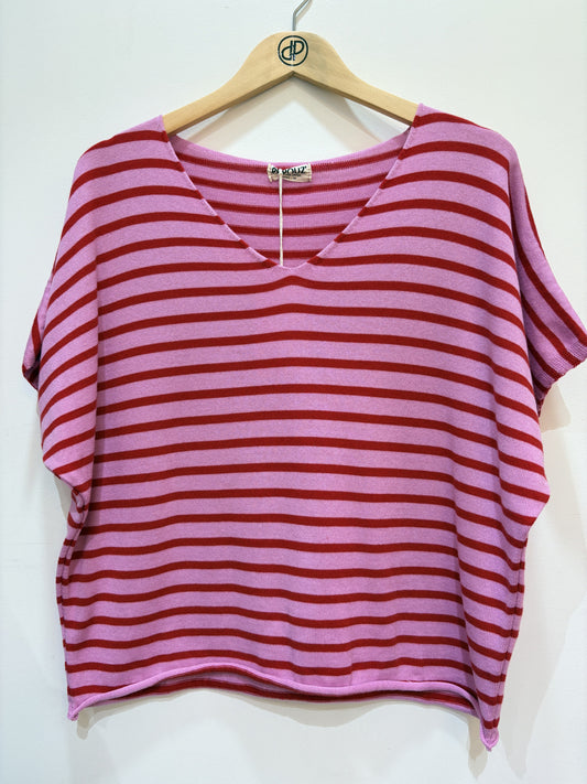 V-Neck blouse strepen | Fuchsia