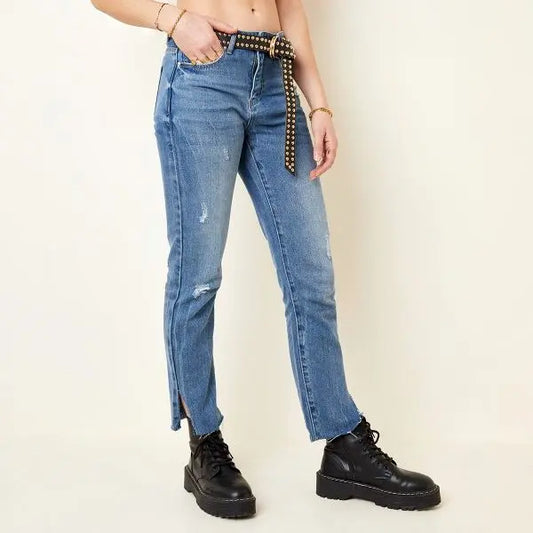Enkellange jeans met splitzomen